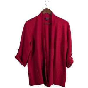 Eileen Fisher Merino Wool Open Front Cardigan Petite Small Red Roll Tab Minimali